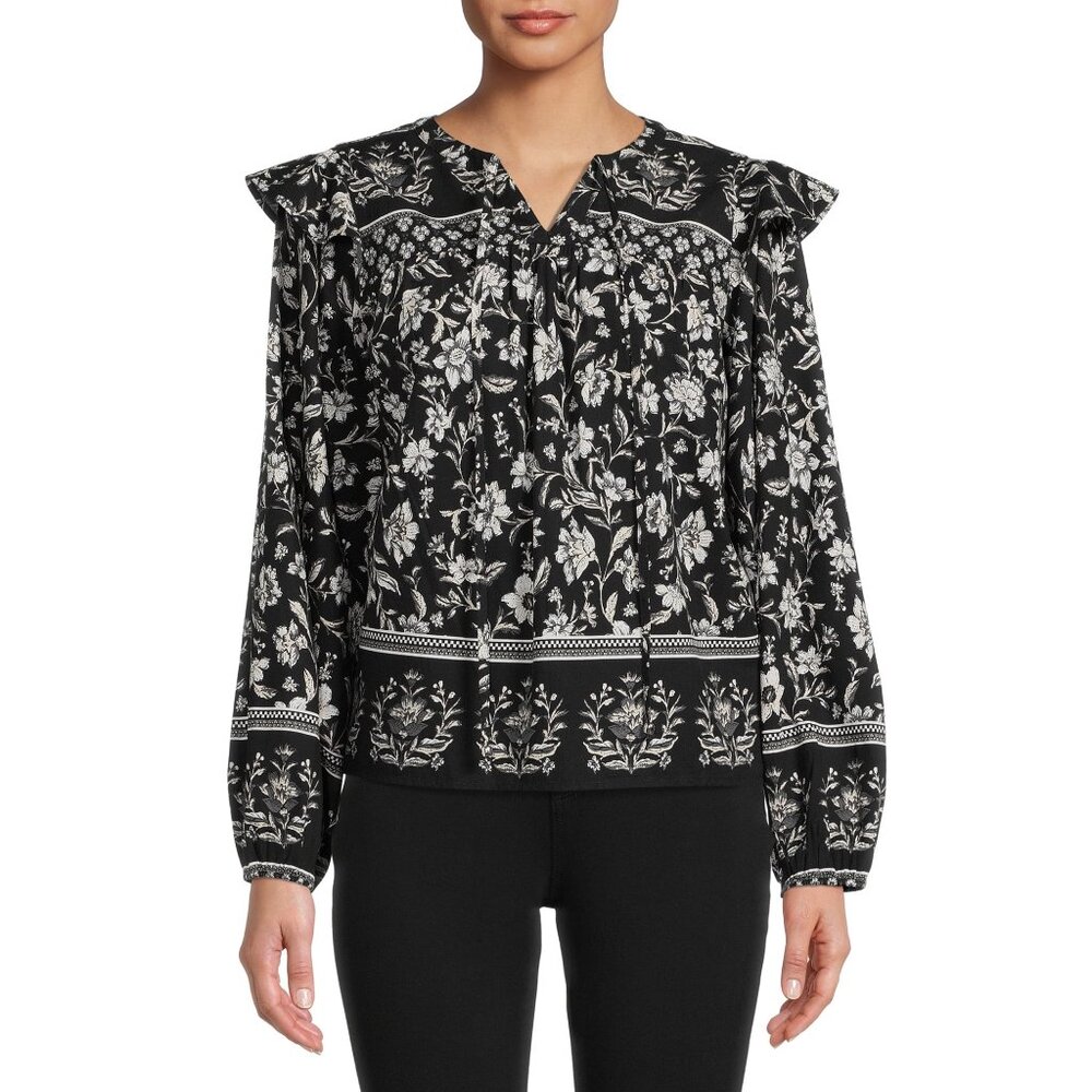NWT Time and Tru Women's XL (16-18) Flutter Sleeve Top Cotton Cottagecore Floral